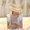 Summer Female Natural Stiff Wheat Straw Boater Fedora Top Flat Hat Women Beach  Brim Cap RAFFIA Sun Hat for Women Jazz Panama