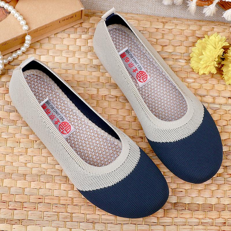 Frühlings- und Herbstschuhe Damen Einzelschuhe Flachsohlige Weichsohlige Fliegengewebte Schuhe Bequeme Ein-Pedal-Freizeitschuhe