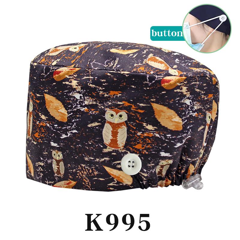 Cartoon Printed Nursing Caps Men Women Medical Hats Adjustable Long Hair Pet Dental Clinic Doctors Scrub Hat