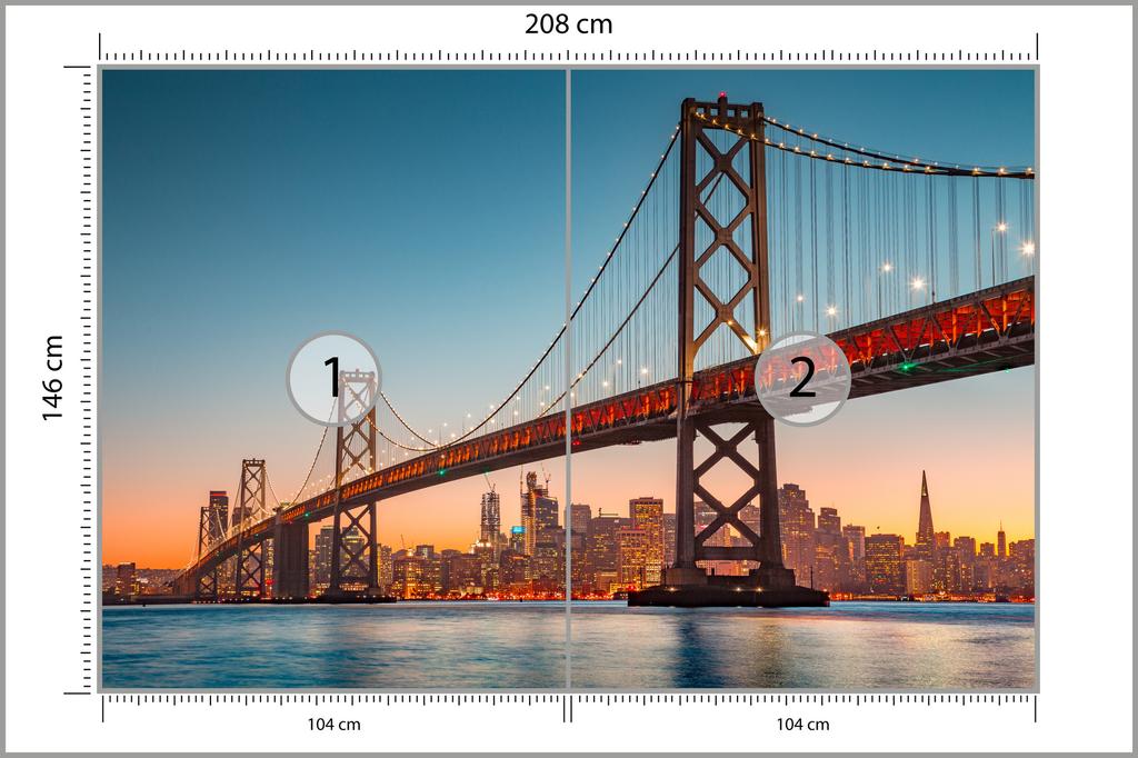 Photomural San Francisco Skyline With Oakland Bay Bridge At Sunset, California, Usa Washable Fleece 208x146