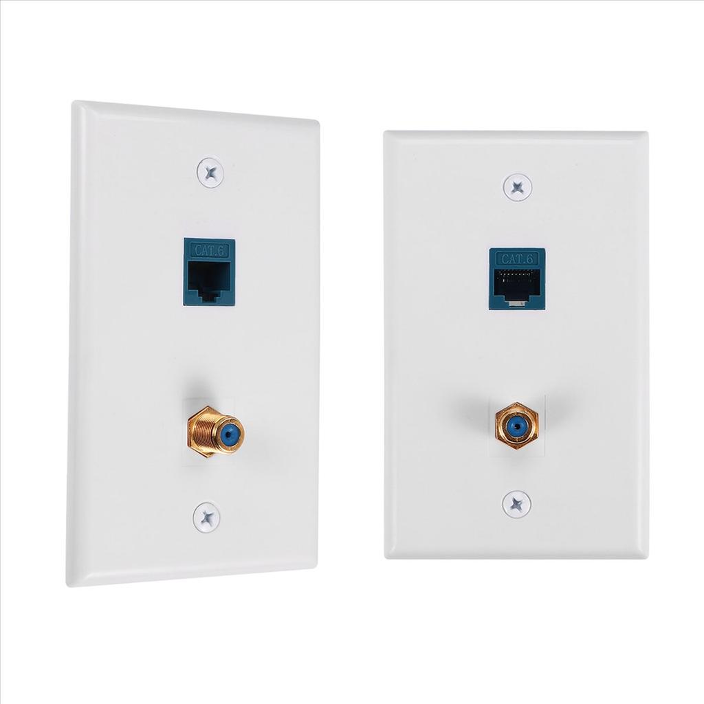 2 Packs Ethernet Coax Wall Plate Outlet with 1 Cat6 Port and 1 Gold-Plated Coax F Type Port RJ45 Wall Plates