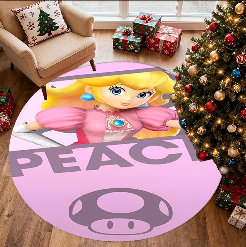 Princess Peach Toadstool Pattern Round Rug, Indoor/Outdoor Mat, for Picnic, Gameroom, Bedroom, Office, Living Room, Home Decor Carpet, Birthday Gift