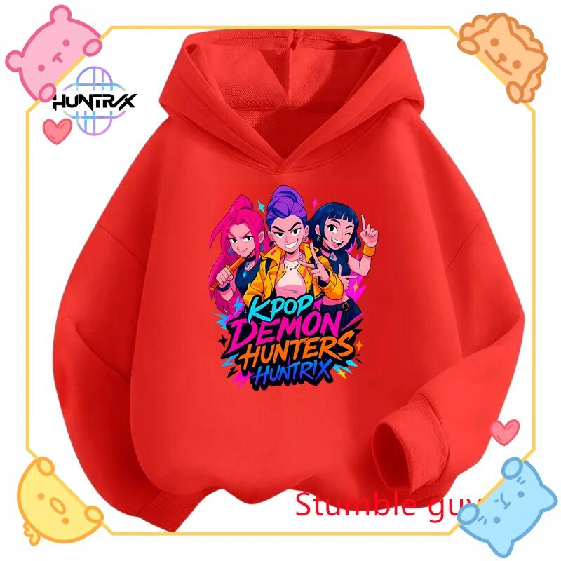 K-pop Demon Hunter Boy Hoodie for Kids Halloween Christmas Soft and Warm Fashion Anime Print Comfortable Pullover