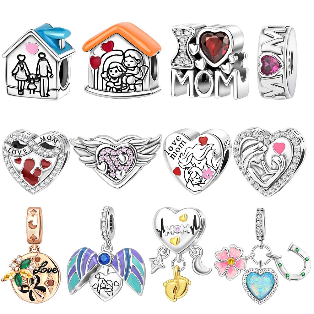 Copper Heart-Shaped Love Mothers House Family Bead Charm Pendant Fit Bracelet Jewelry Handmade Diy Gifts