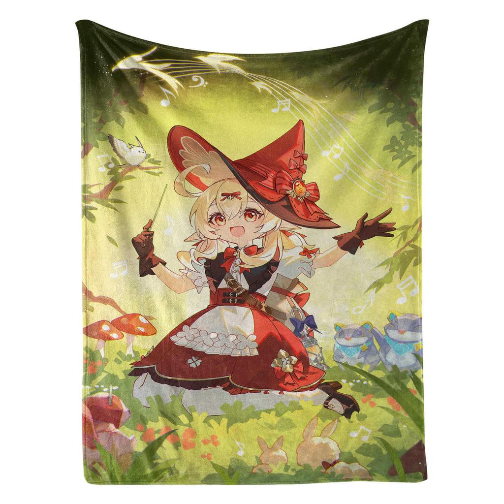 Genshin Impact Klee Cartoon Cute Blanket Cover Warm Soft Anime Flannel Knee Lanket Multifunctional Decoration Universal Blankets