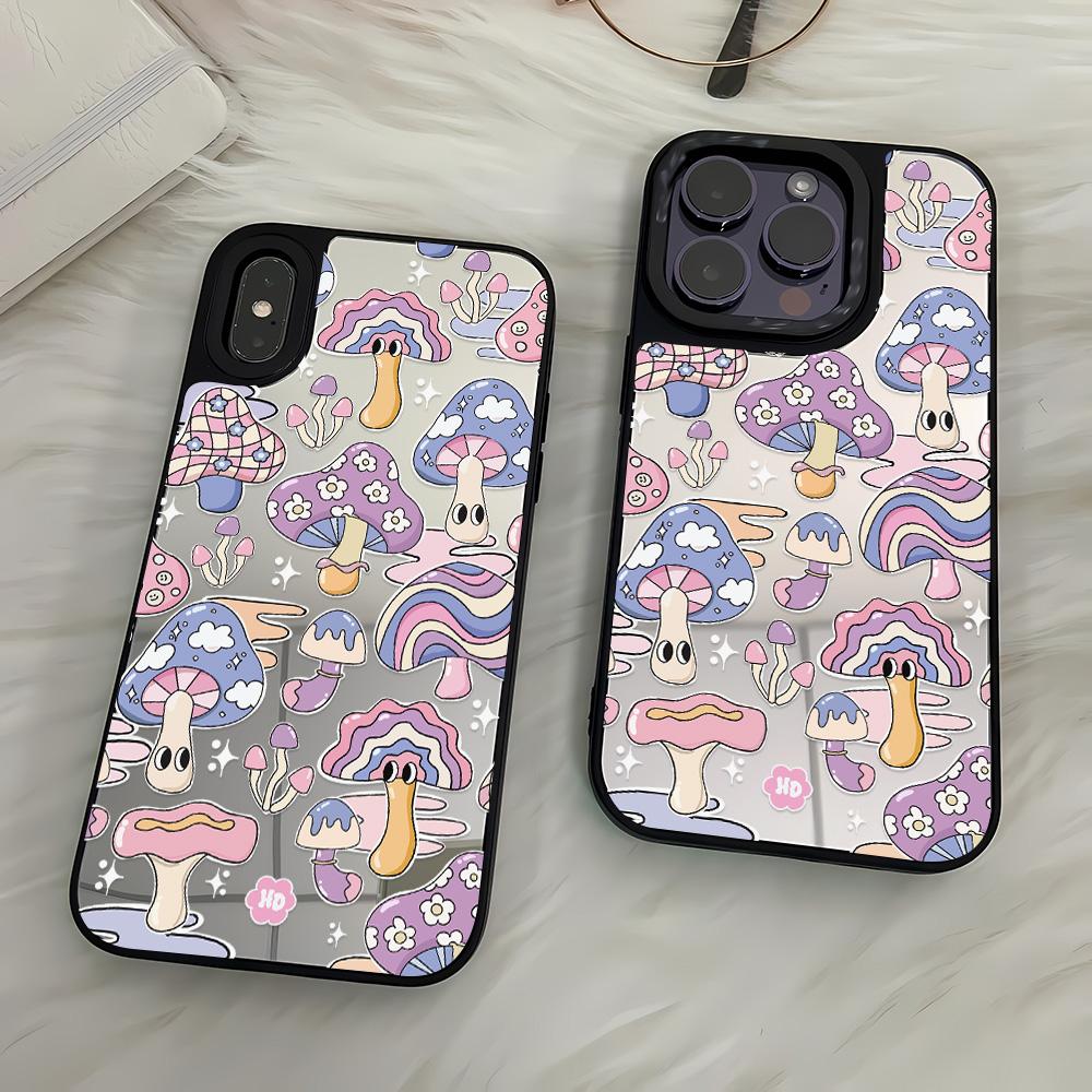 Mirror Phone Case for iPhone 15 11 13 14 for 15 16 Pro Max 12 13 16 Pro Cloud Flower and Animal Cute Style Phone Case