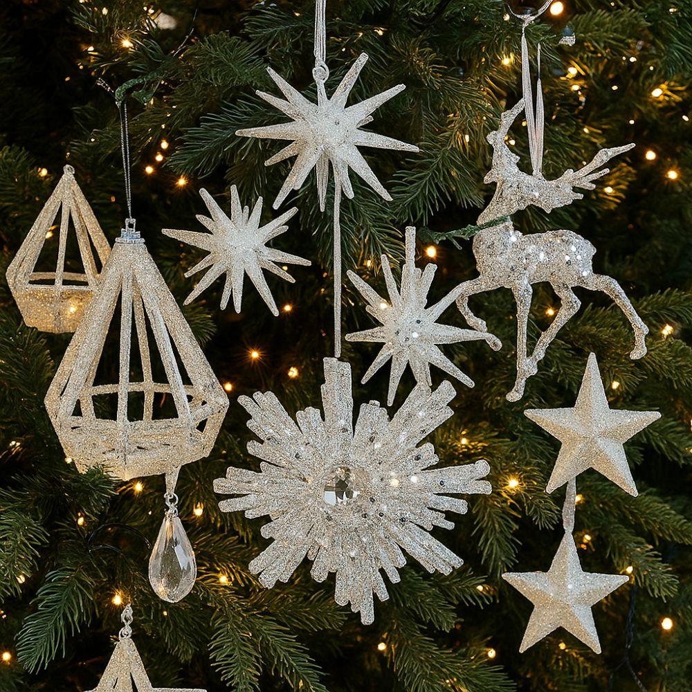 Dekorativer Glitzer-Weihnachtsbaum-Anhänger 3D-Simulation Schneeflocke Hängender Anhänger Kunststoff-Weihnachtsbaum-Anhänger Party-Dekoration