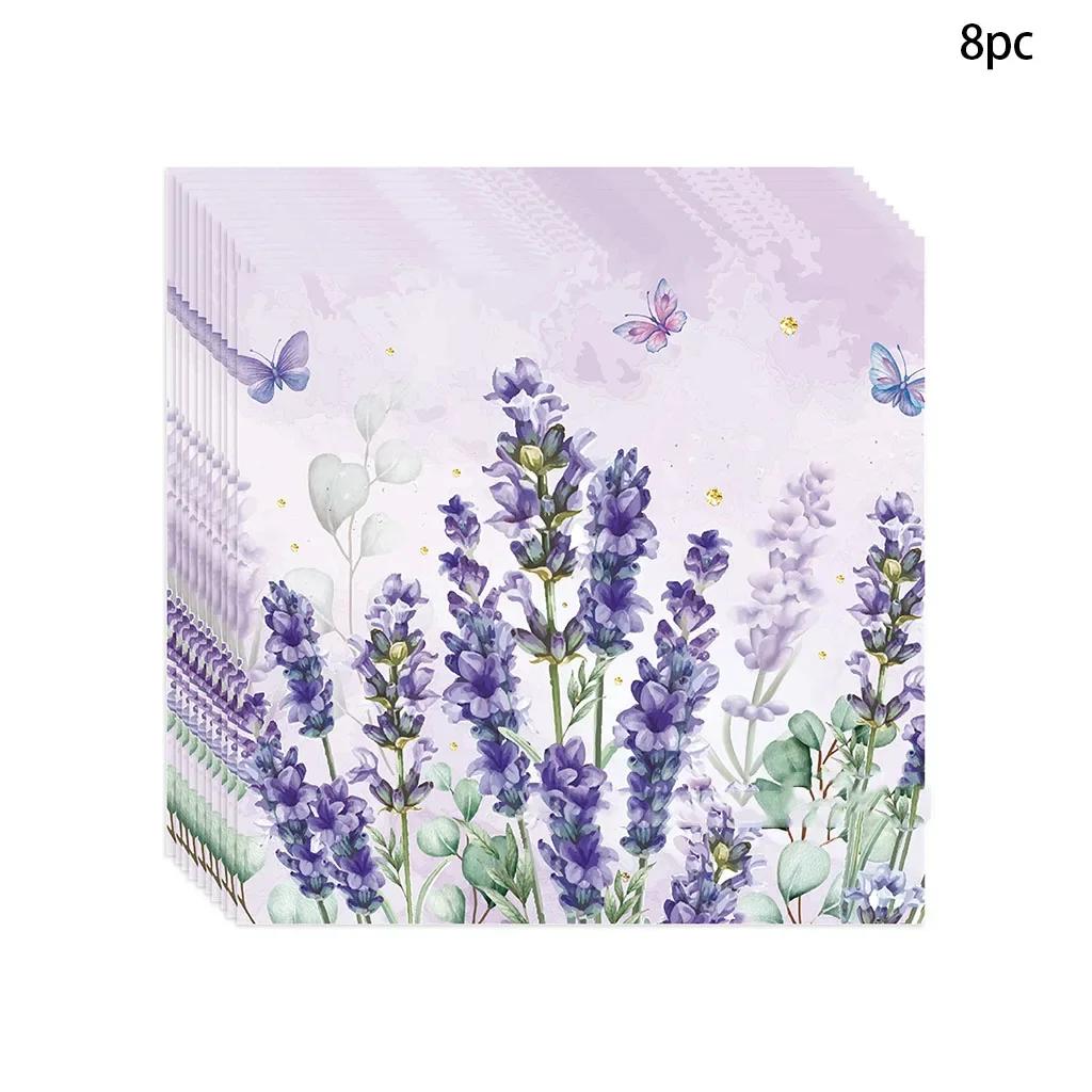 Lavender Butterfly Theme Disposable Tableware Purple Lavender Butterfly Paper Plates Napkins Happy Girls Birthday Party Supplies