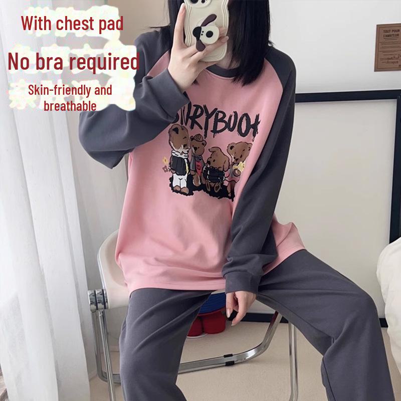 Women's Long-Sleeve Padded Pajamas, Cute Cartoon Style, Large-Size, Spring & Autumn Homewear, 2024 New Collection.