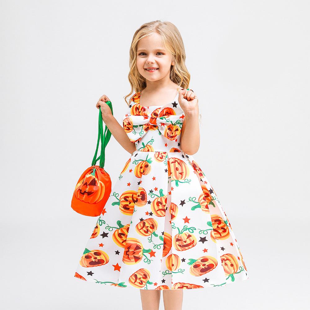Kids' Halloween Witch Cosplay Cartoon Print Dress