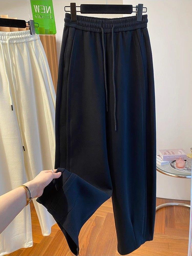 Plus Size High Waist Slimming Sweatpants - Spring New Style, Extra Large, Casual Drawstring, Straight Wide Leg for Women