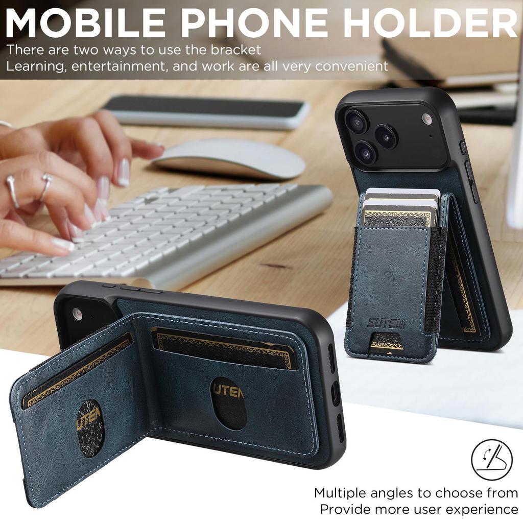 Universal Leather Phone Case with Card Holder & Stand - Compatible with Apple 17ProMax, Google 10ProXL, Samsung Models