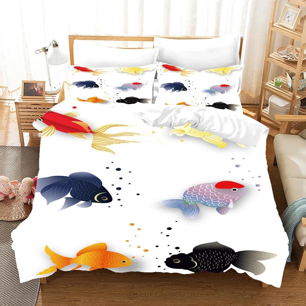Japanese Duvet Cover Koi Carp Couple Swimming Cherry Blossom Branch Culture Design For Bedroom Decorative Orange Grey Women Men