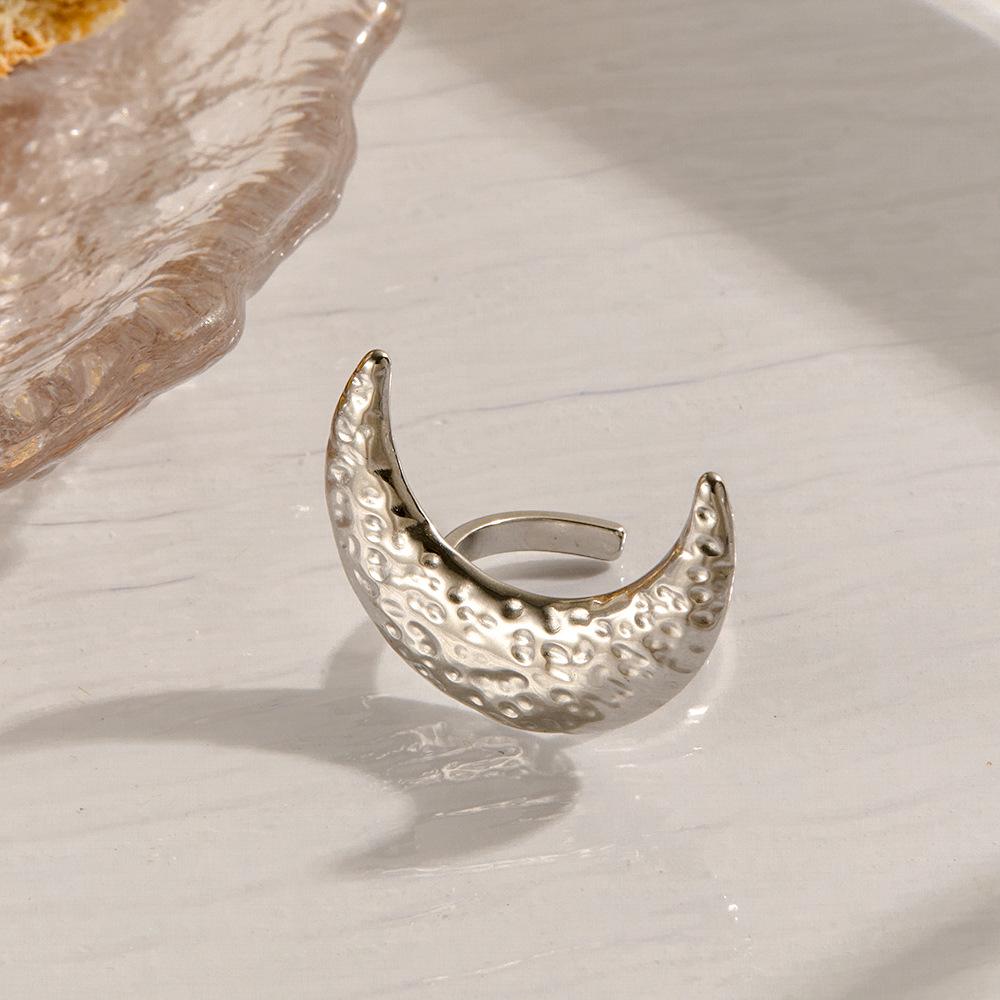 18K Gold-Plated Sun & Moon Hammered Stainless Steel Ring