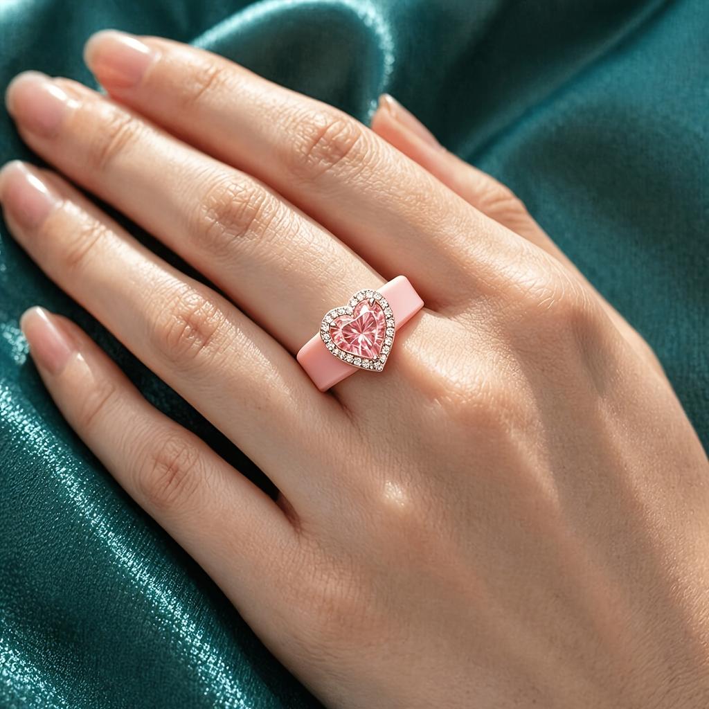 Eleganter Rosa Silikonring Funkelndes Rosa Herz Zirkonia,Leicht Kratzfest Stapelbar Valentinstagsgeschenk Ring Für Mädchen