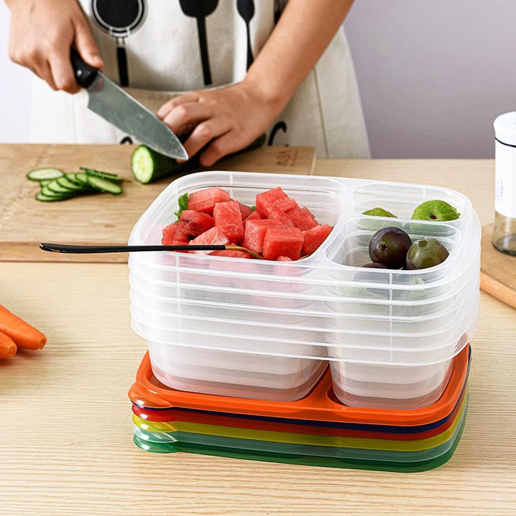 MiniMood Bento Set of Lunch Food Storage Microwave and Dishwasher Colorful Airtight PP Suitable for Adults and Sandwich Green Boxes, 7, 3-Compartment