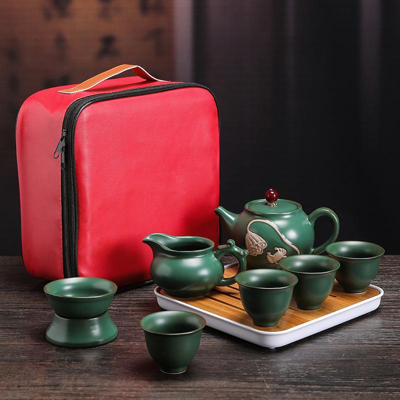 Travel Tea Set, Portable Storage Bag, Creative Ceramic Kung Fu Teapot, Tea Tray, Complete Set of Business Gifts