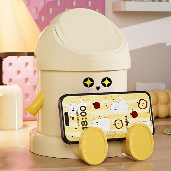 Desktop Trash Can Cute Eyes Design Cartoon Shape Lightweight Portable Flip Cover Trash Can Kitchen Office Waste Bin