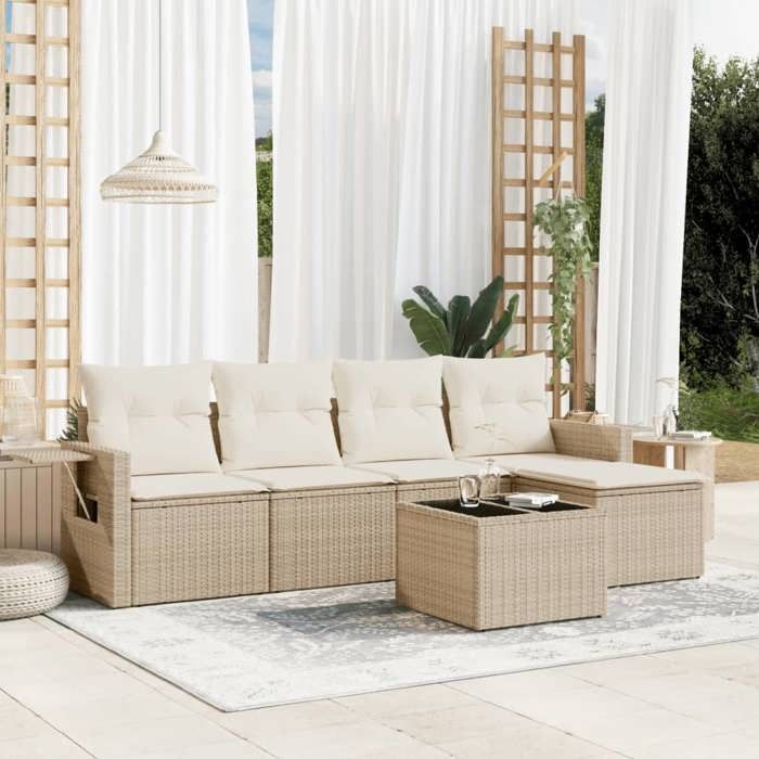 VidaXL Garden Lounge Set with Cushions 6 Pcs, Patio Sofas, Patio Furniture Set, Outdoor Furniture, Beige 3252435