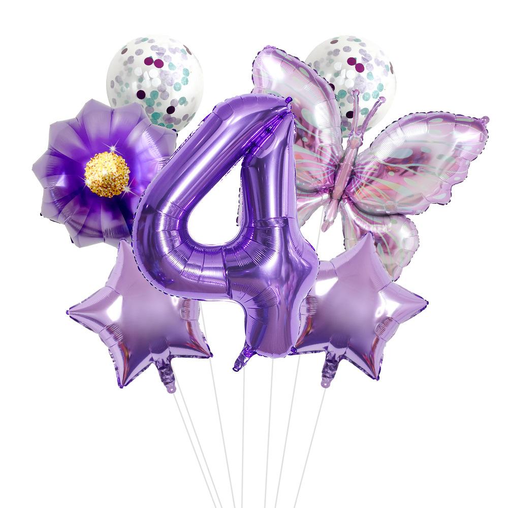 New Purple Butterfly Flower 32 inch Digital Aluminum Film Balloon Set for Children's Birthday Party Decoration Scene Arrangement