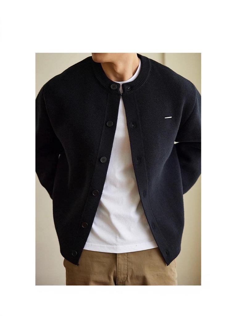 Men's Japanese Retro Round Neck Casual Knit Cardigan Sweater