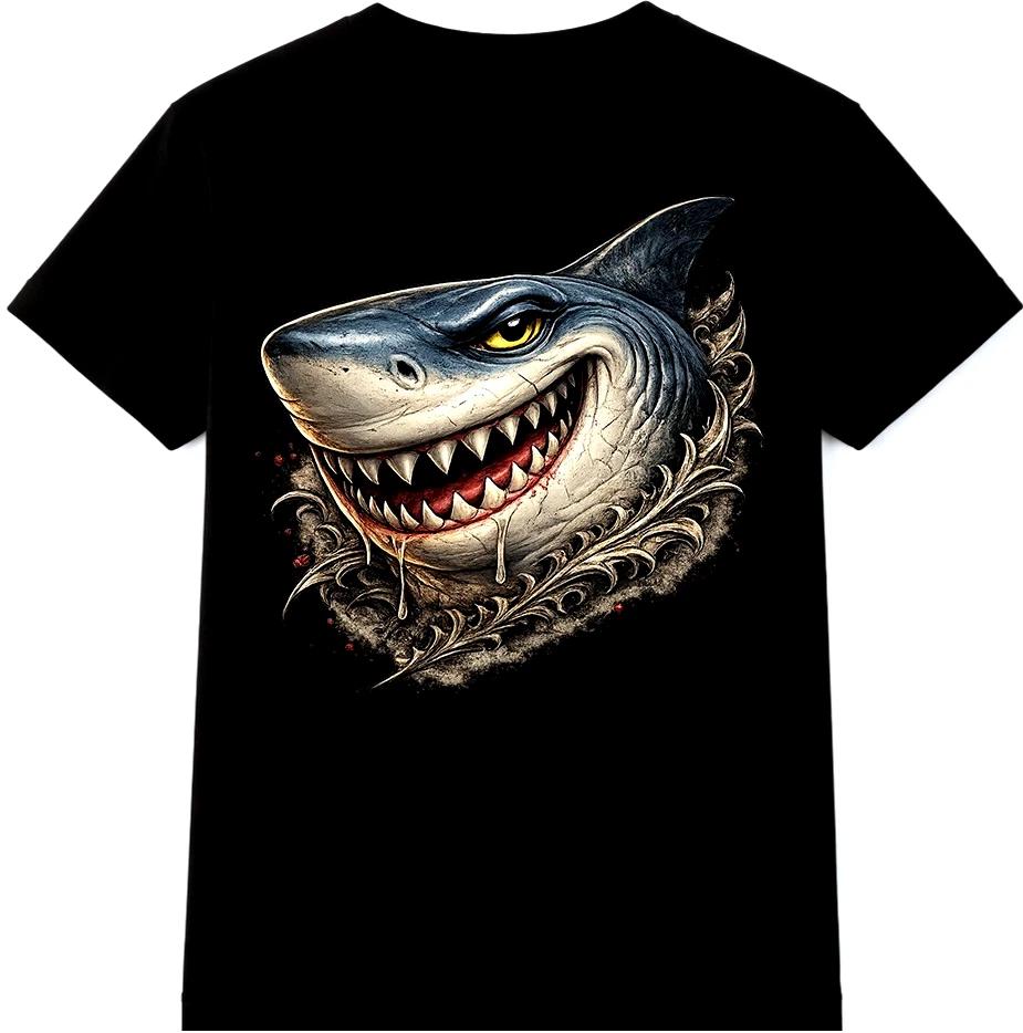Shark T Shirt Fierce Great White Jaws Graphic Tee Ocean Predator Top XL