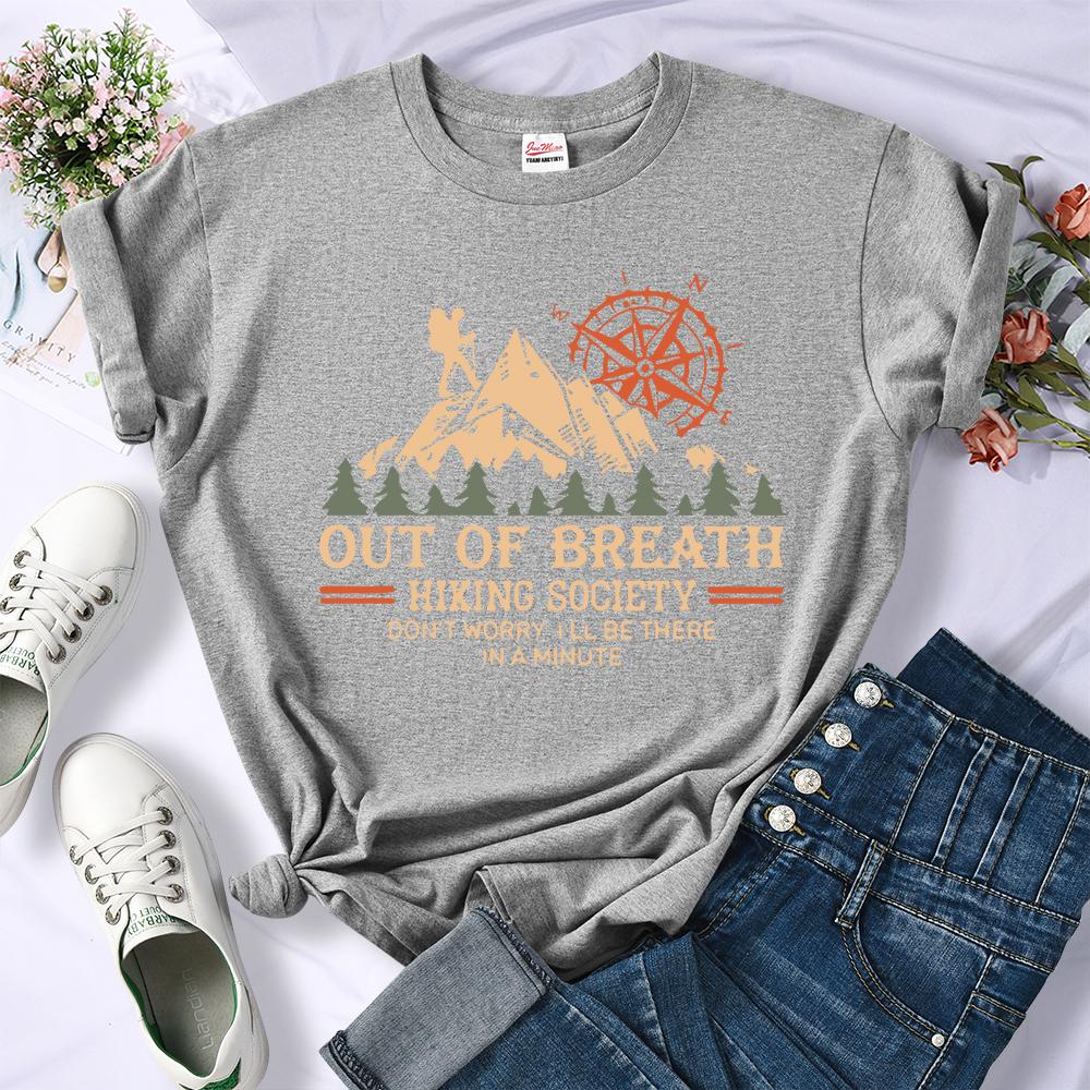 Hiking Society Printing T Shirt Female Summer Fashion Loose Clothes All-Match Street Breathable Short Sleeve Casual Woman Top
