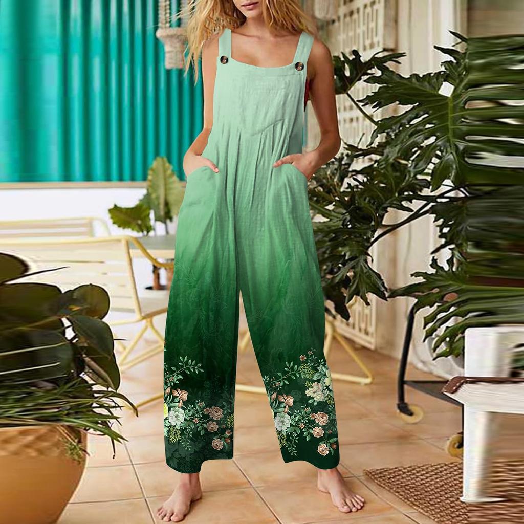 Women's Casual Jumpsuit Sleeveless Fashion Floral Print Jumpsuit