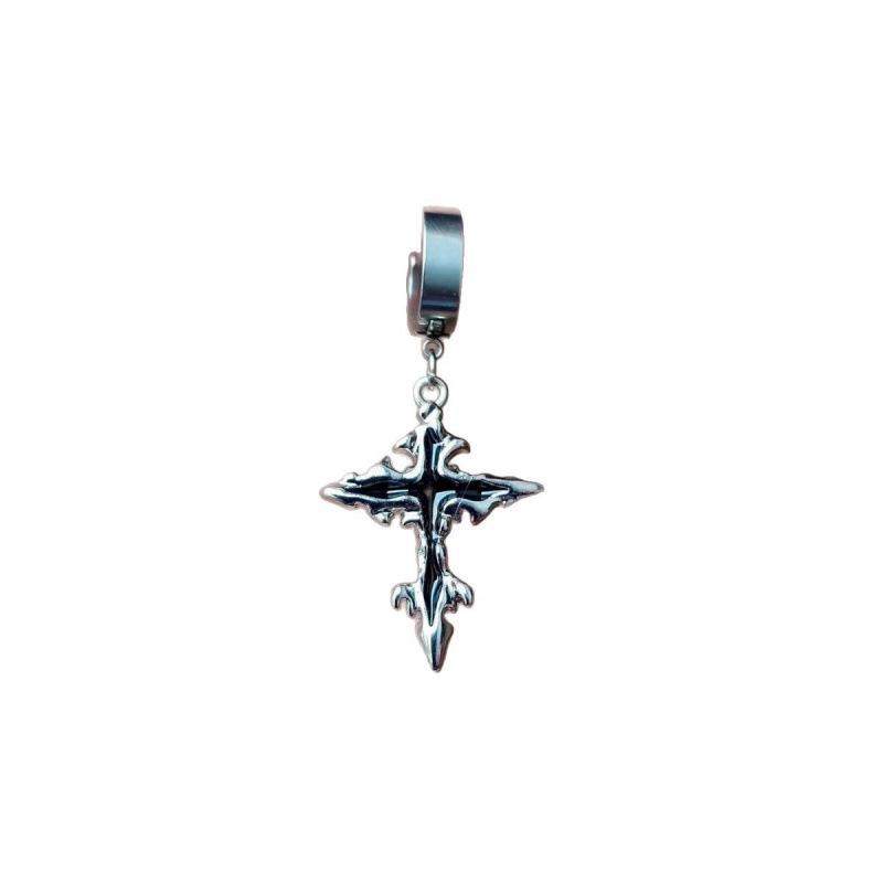 Gotische Silber-Schwarz-Kreuz-Halskette mit Edelstahlkette, Punk-Stil