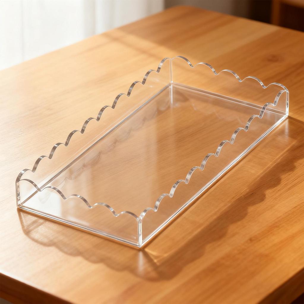 Acryl Tabletts zur Präsentation Geschweifte Präsentationshalterung Organizer Transparentes Organizer-Tablett für Theke Schreibtisch Kommode Spüle Schrankregal