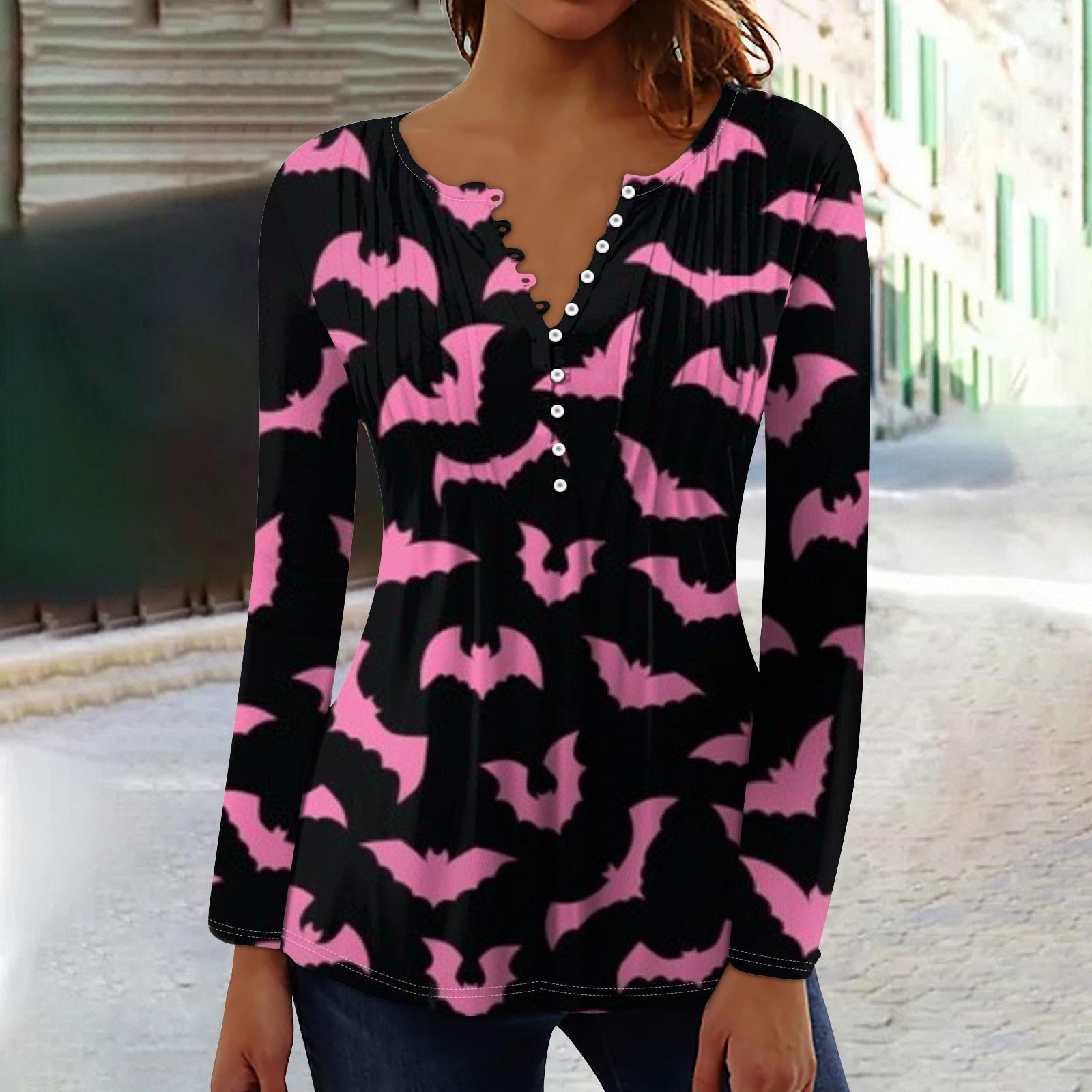 

Женский топ с длинными рукавами и плиссированным воротником на пуговицах с принтом Хэллоуина, весна-осень XL арбуз красный