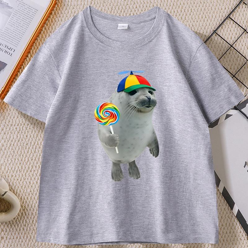 Silly Seal T Shirt Funny Animal Meme Graphic T Shirts Cotton Short Sleeve Round Neck Breathable Tshirts Unisex Man Woman