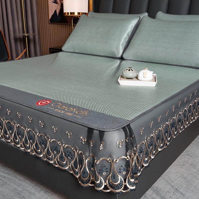 

Ледяной ротанг коврик прохладный коврик комплект из трех предметов толстый складной коврик из ледяного шелка юбка для кровати летний кондиционер мягкий коврик для дома 150x200 3pcs