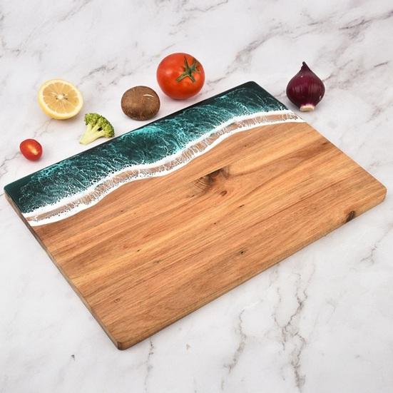Personalized Cutting Board with Ocean Resin Custom Charcuterie Board Engraved, Decorative Wood Cutting Board Wedding Gift, Unique Resin Cutting Board
