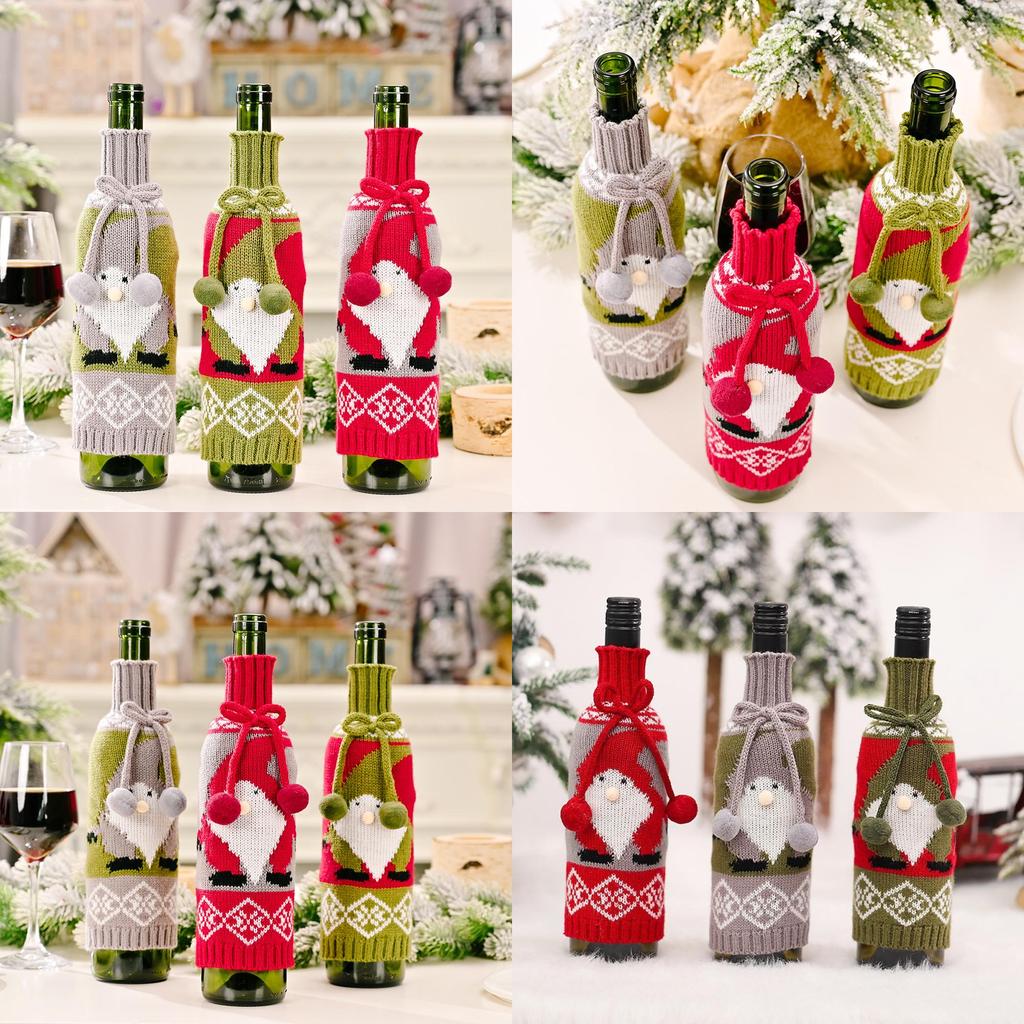 Creative Knitted Christmas Wine Bottle Cover Featuring Adorable Rudolph Design For Festive Table Decor