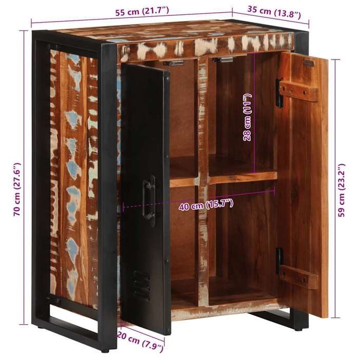 VidaXL Buffet multicolore 55x35x70 cm bois massif récupération, armoire, placard, buffet haut, armoire latérale, armoire de 4013576