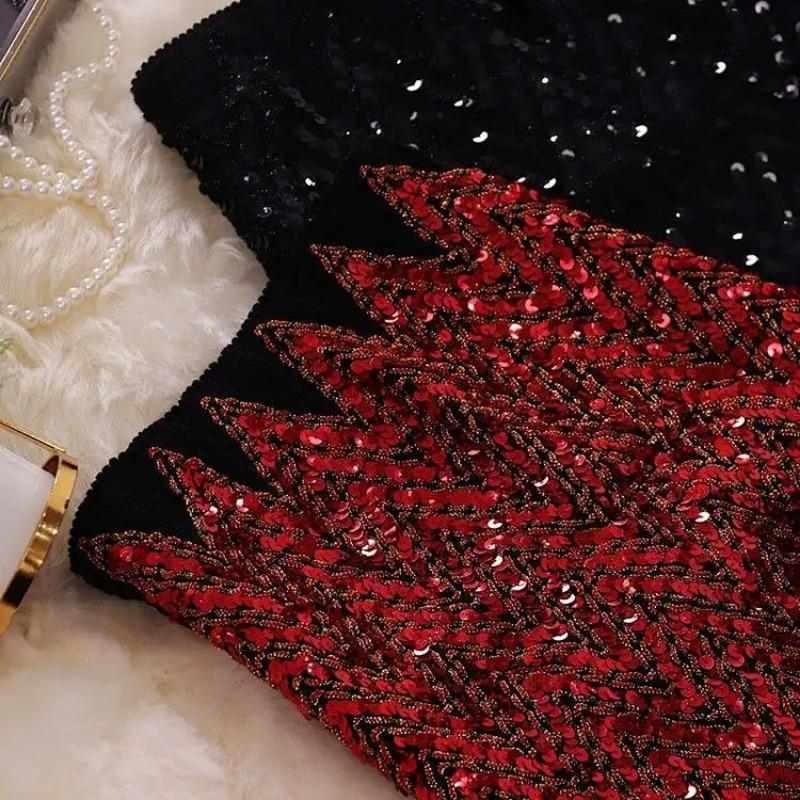 Women's Shiny High Waist Sequin Embellished Mini Skirt