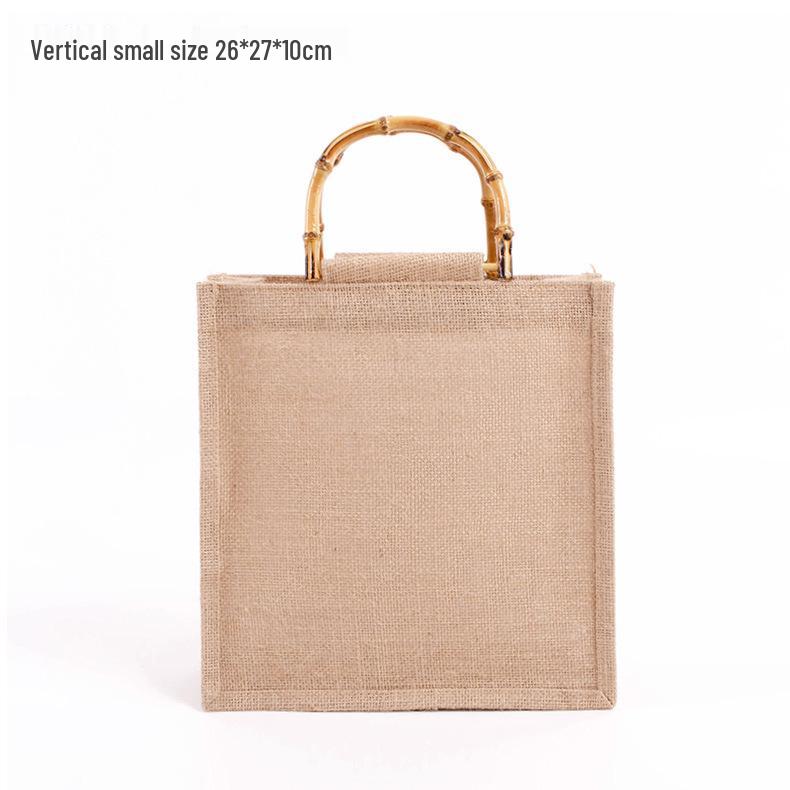 Retro Bamboo Handle Jute Bag - Waterproof, Laminated, Eco-Friendly