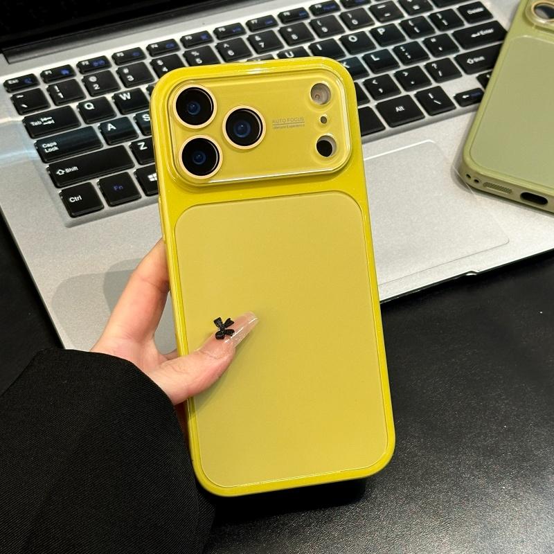 AG Matte Crystal Large Window Glass Case For iPhone 17 16 15 14 13 Pro Max Plus Shockproof Plating Glossy Bright Armor Cover