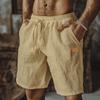 Men's Cotton Linen Shorts Elastic Waist Casual Solid Color Lace-up Running Fitness Sports Fifth Pants