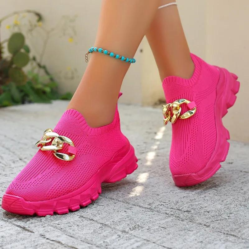 Ladies Shoes 2025 New Slip-on Women's Vulcanize Shoes Metal Decoration Plus Size Outdoor Casual Breathable Sneakers