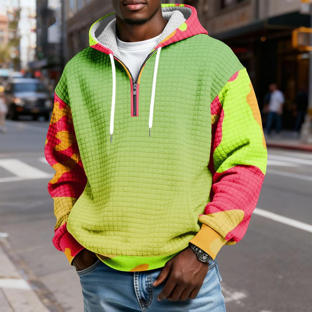 Herre Helfor glidelås Hette Rutete Pullover Snøring Trykk Casual Sportsgenser