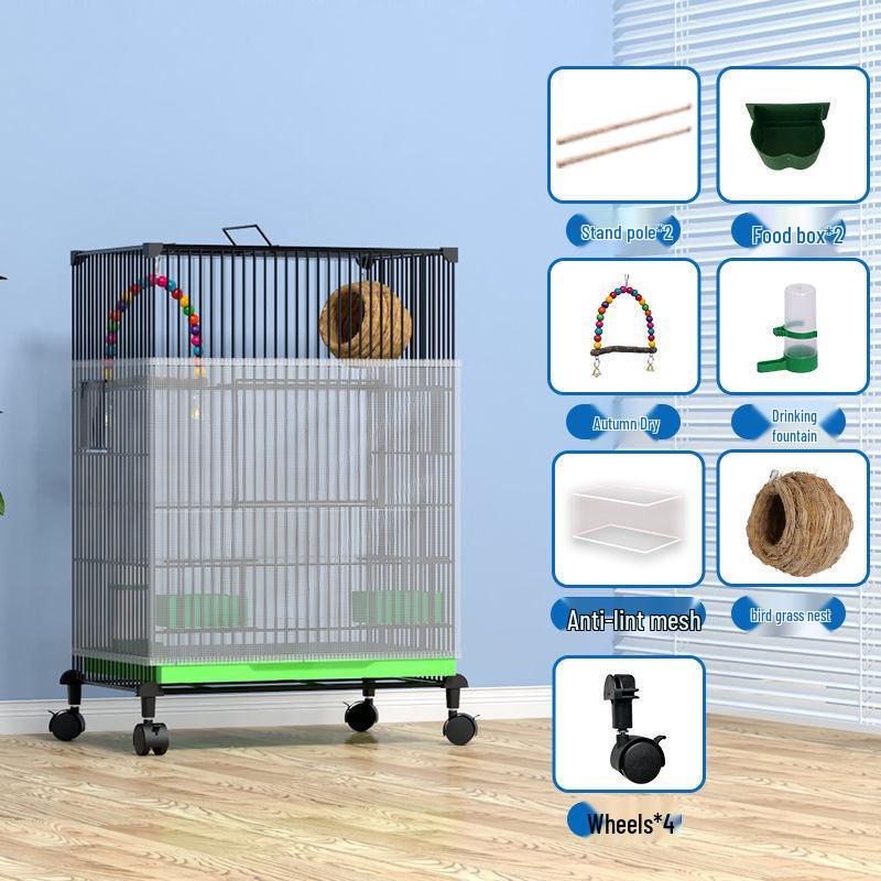 

Посилена велика клітка для великих птахів, таких як какатіли та піони, з гніздовою коробкою 70cm H, 42x31cm, with wheels, Package 10 чорний