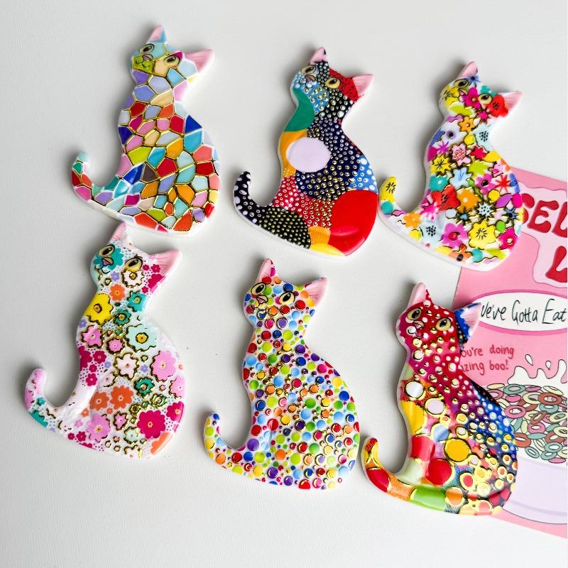 1PC Colorful Cute Cat Bronzing Relief Refrigerator Sticker Creative Cute Cat Home Decoration Refrigerator Sticker