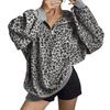 Damen Kapuzenpullover mit Kragen im Leopardenmuster, lockere Passform