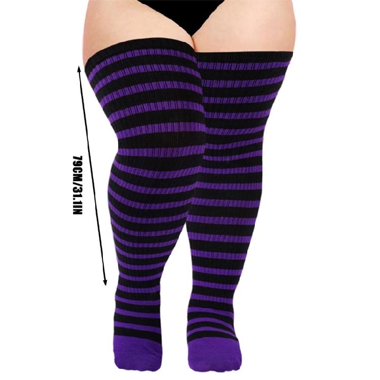 Halloween Weihnachten Gestreifte Gestrickte Oberschenkelhohe Socken für Damen Dicke Oberschenkel Überknielange Strümpfe Super Elastische Strumpfwaren