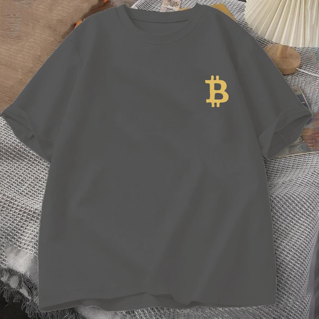 Golden 3D Bitcoin Logo T-shirt Summer Men's Trucksuit Round Neck Short Sleeve Tops Cotton Sportswear Casual Fashion Sweatshirt