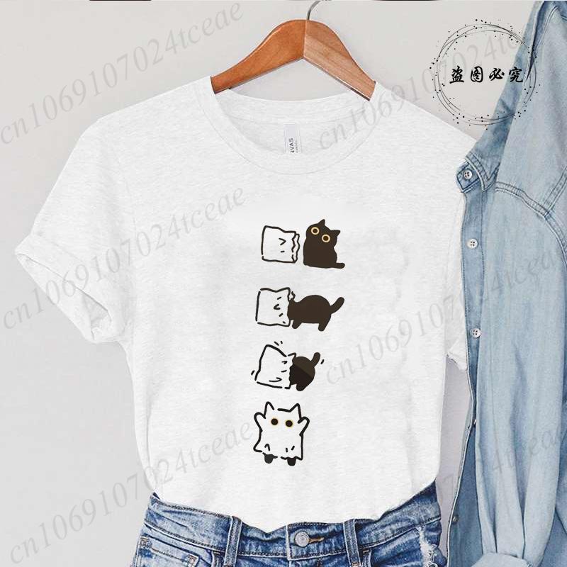 Boo Black Cat Print Women Tshirt Fashion Summer Tee Clothing Short Sleeve Harajuku Streetwear Casual Shirt Halloween Tee Tops