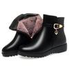 Mom shoes winter velvet thickened warm short boots middle-aged soft leather middle-aged and elderly cotton boots flat heel non-slip soft sol
