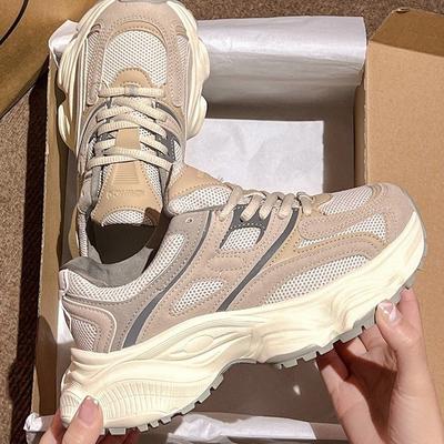 Retro Thick-soled Heightening Dad Shoes for Women In the Autumn of 2024, New Mesh Breathable and Versatile Running Casual Sports Shoes